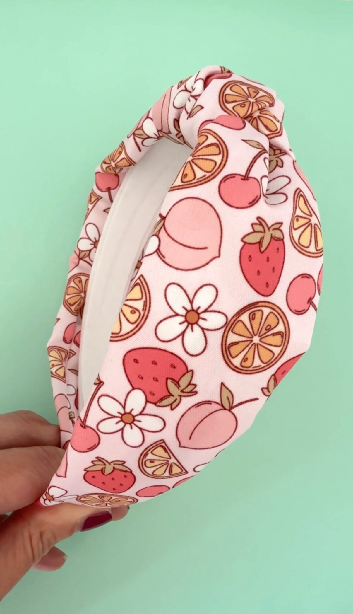 Strawberries & Daisies Knotted Headband