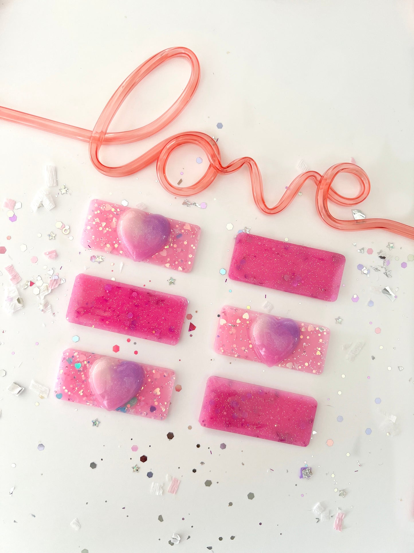 Pink Glitter Resin Bar Clips