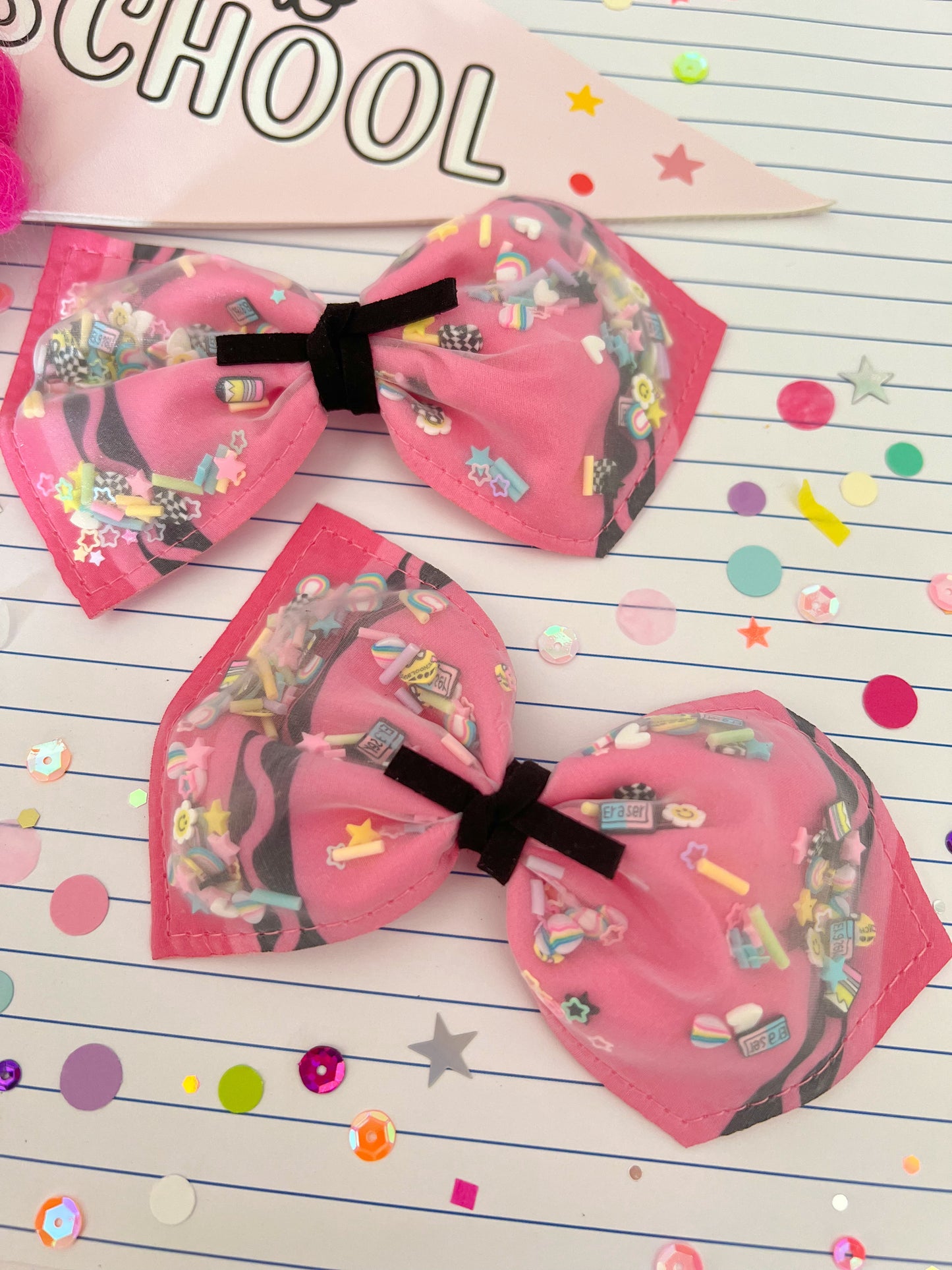 Shaker Pink Crayon Bow