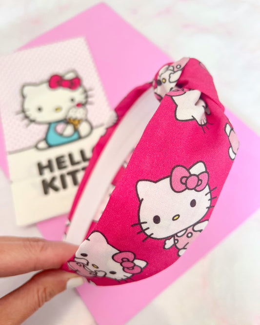 Bright Pink Kitty Knotted Headbands