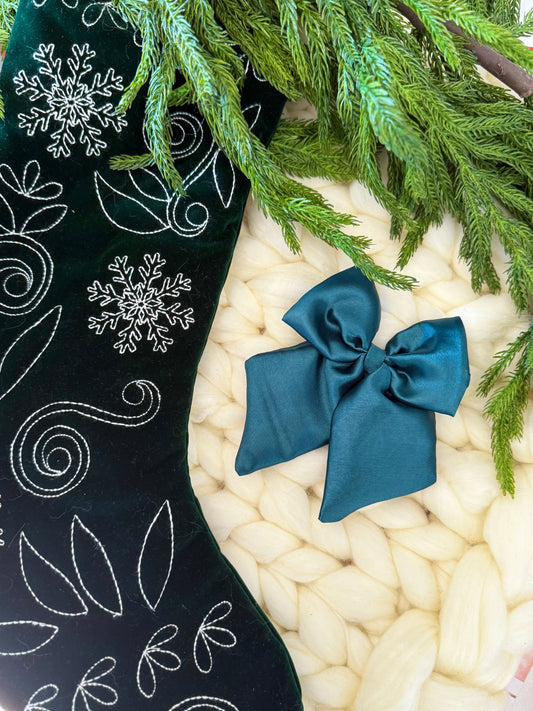 Deep Green Satin Long Tail Bow