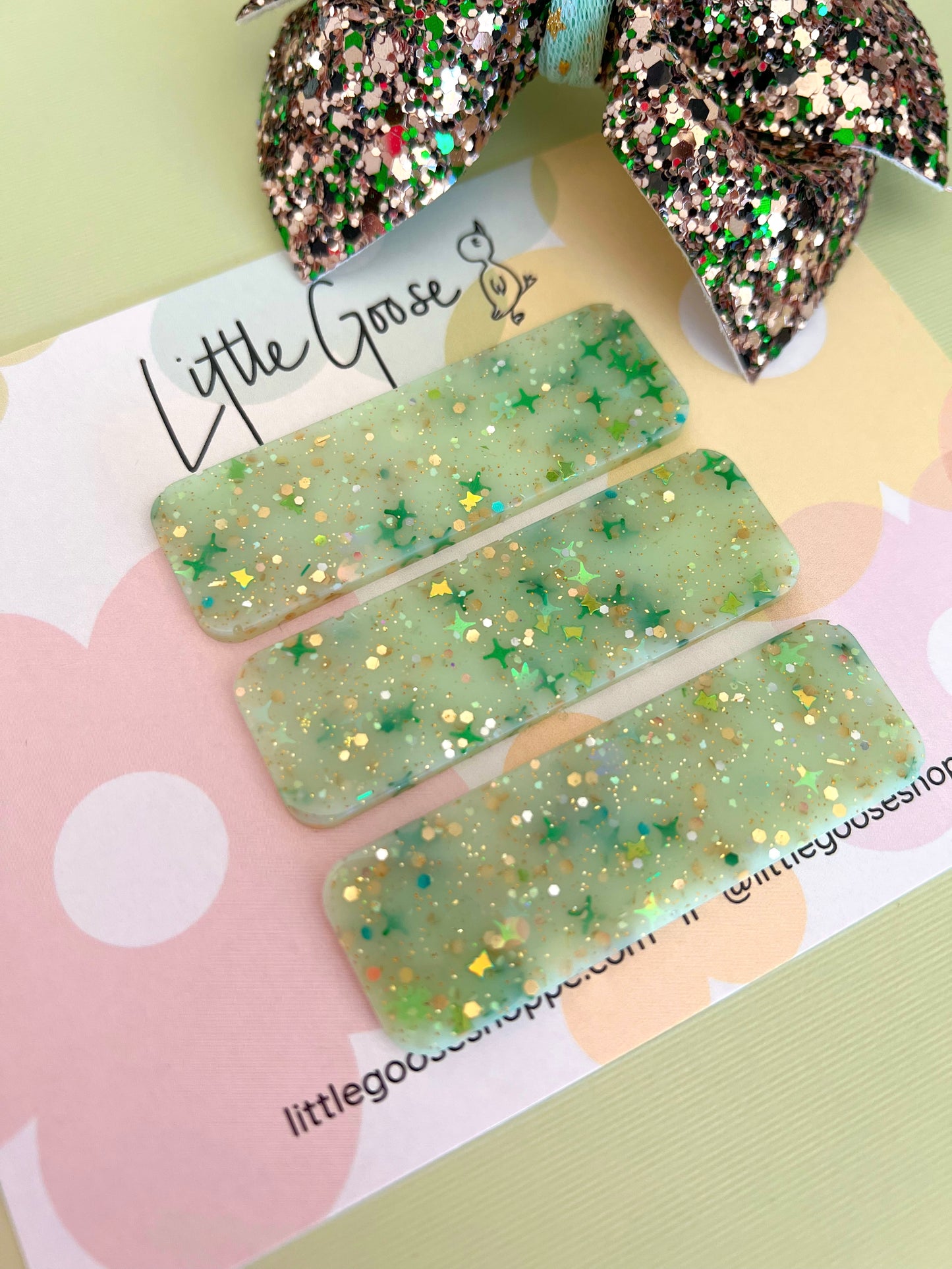 Glittery Green and Gold Gal // Resin Bar Clip