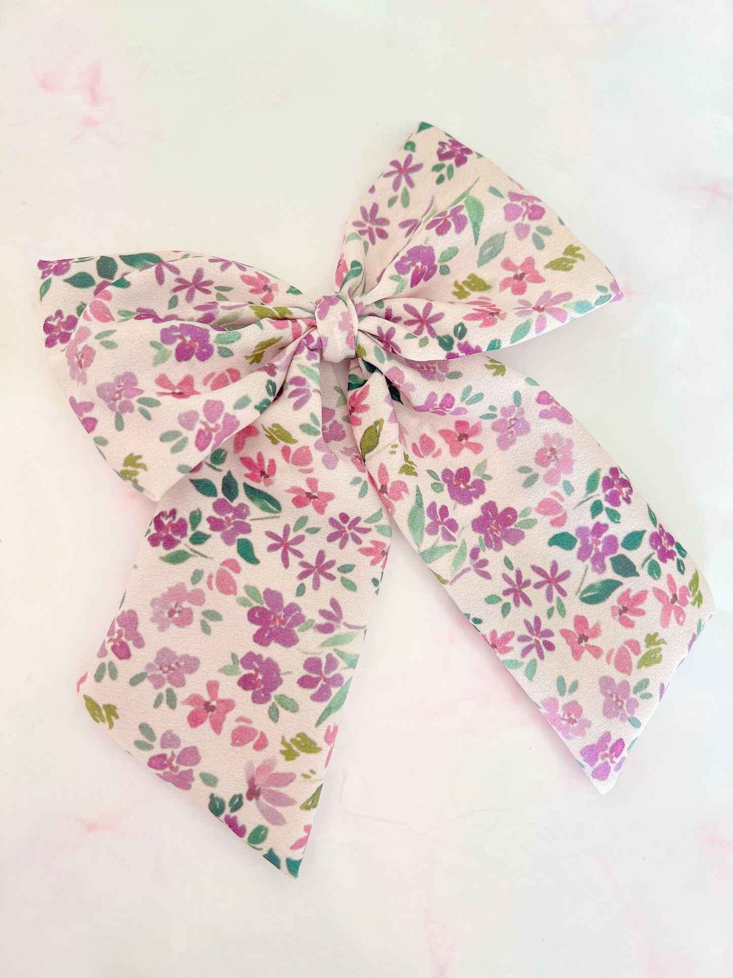 Floral Purple Hues Long Tail Bow